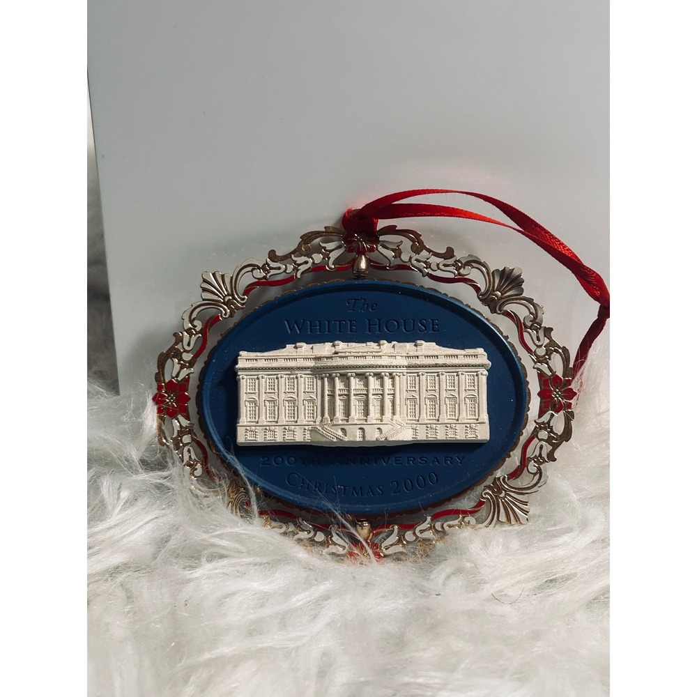 White House 200th Anniversary Christmas 2000 Ornament Blue Gold Filigree